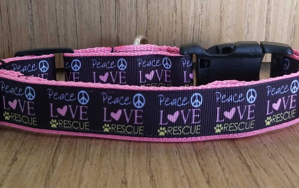 Collar/ Large/ Medium/ Peace Love and Rescue Pink – playfulpetsonline